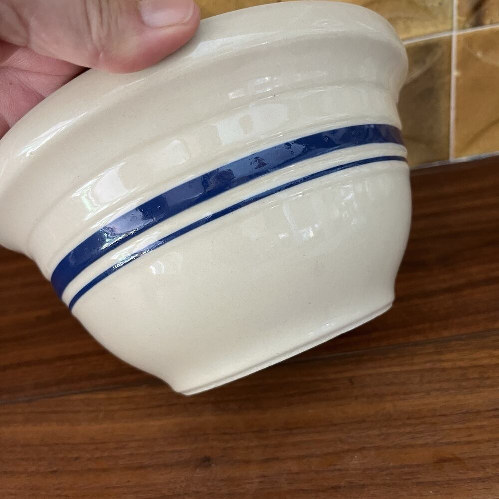 Roseville Ohio FP Friendship Pottery Stoneware Mixing Bowl Blue Stripe 8" - Picture 2 of 8